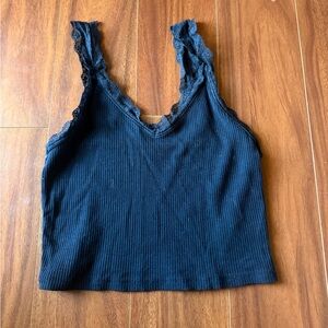 American Eagle Outfitters Black Lace Ribbed Crop Top
